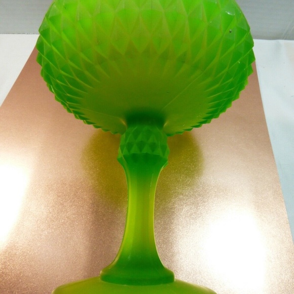 Indiana Glass Candy Dish Pedestal Bowl Green Footed Frosted Diamond Point - Picture 4 of 10